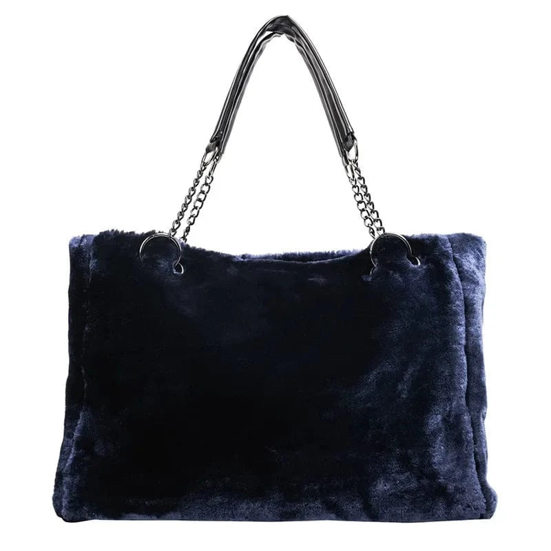 Winter Faux Fur Women Shoulder Bag Plush Fashion Chain Lady Purses Large Capacity Casual Tote Handbag