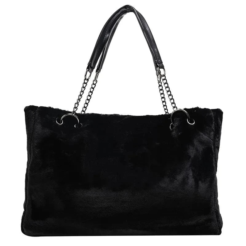 Winter Faux Fur Women Shoulder Bag Plush Fashion Chain Lady Purses Large Capacity Casual Tote Handbag
