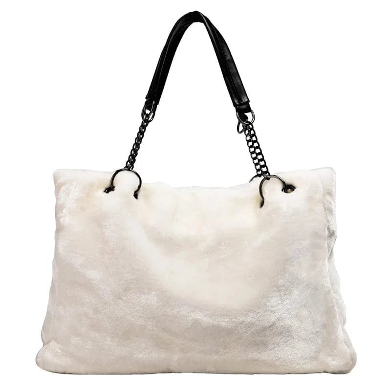 Winter Faux Fur Women Shoulder Bag Plush Fashion Chain Lady Purses Large Capacity Casual Tote Handbag