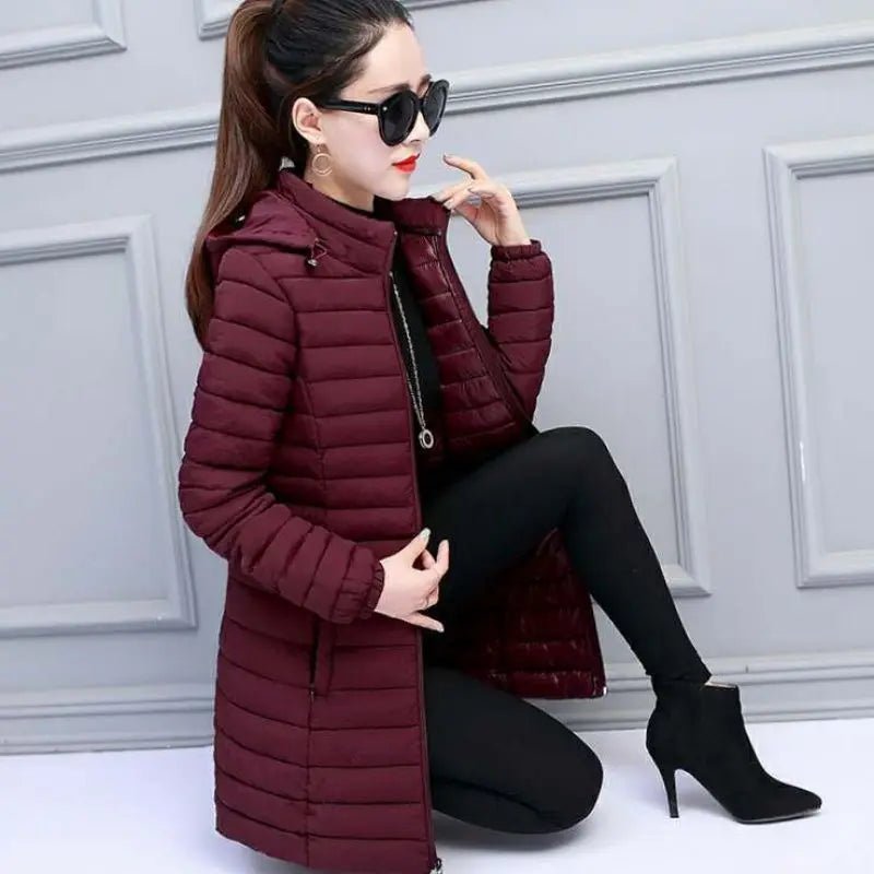 Winter Hooded Quilted Parka Coat Warm Insulated Fill Slim Fit Solid Color Everyday Outerwear - SN Wigs & More