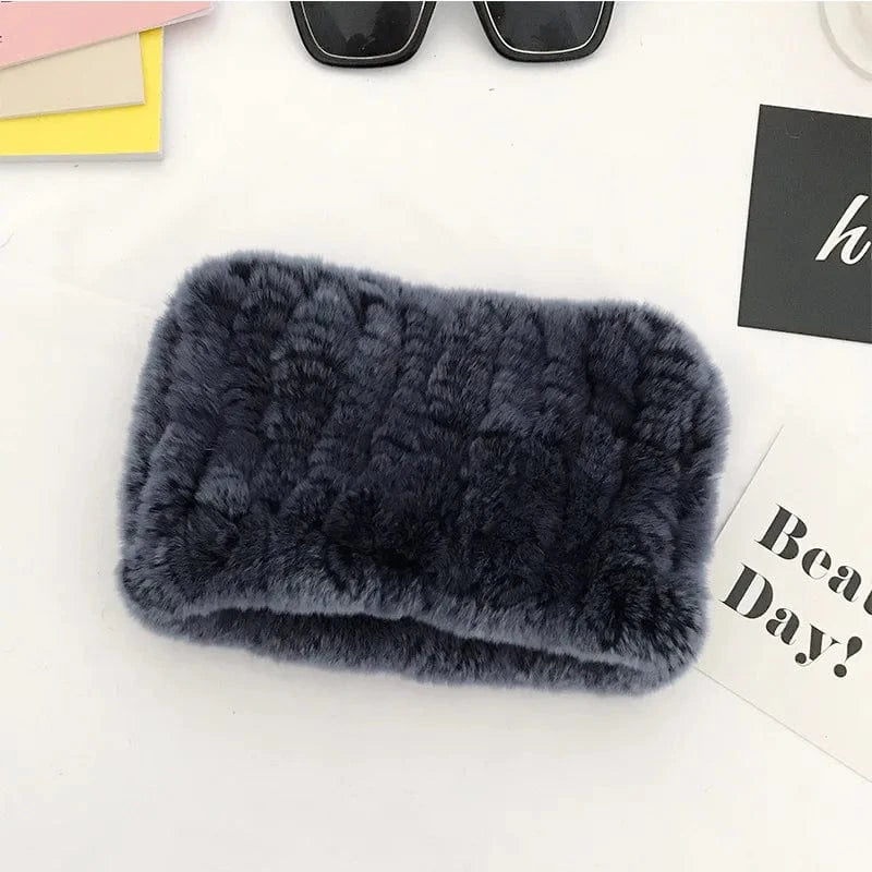 Winter Knit Rex Rabbit Fur Headbands High Elastic Knitted Neck Warmer Scarves for Women