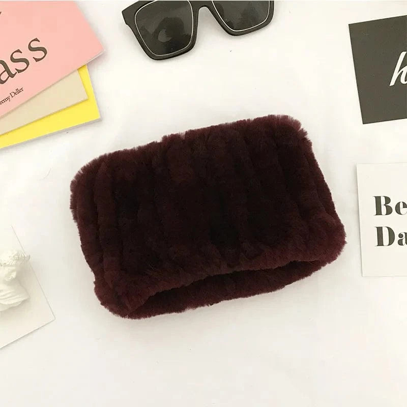 Winter Knit Rex Rabbit Fur Headbands High Elastic Knitted Neck Warmer Scarves for Women