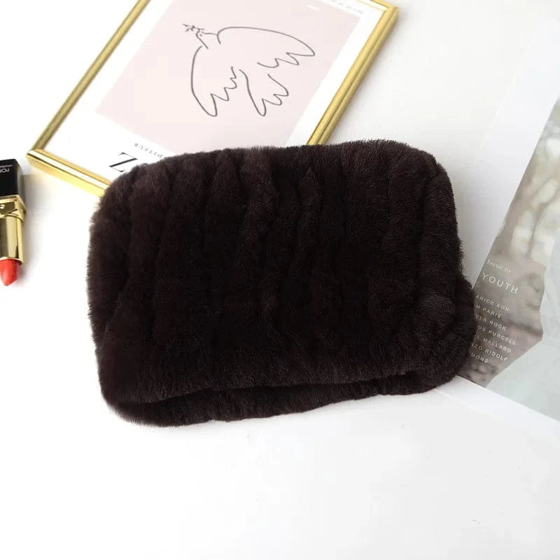 Winter Knit Rex Rabbit Fur Headbands High Elastic Knitted Neck Warmer Scarves for Women