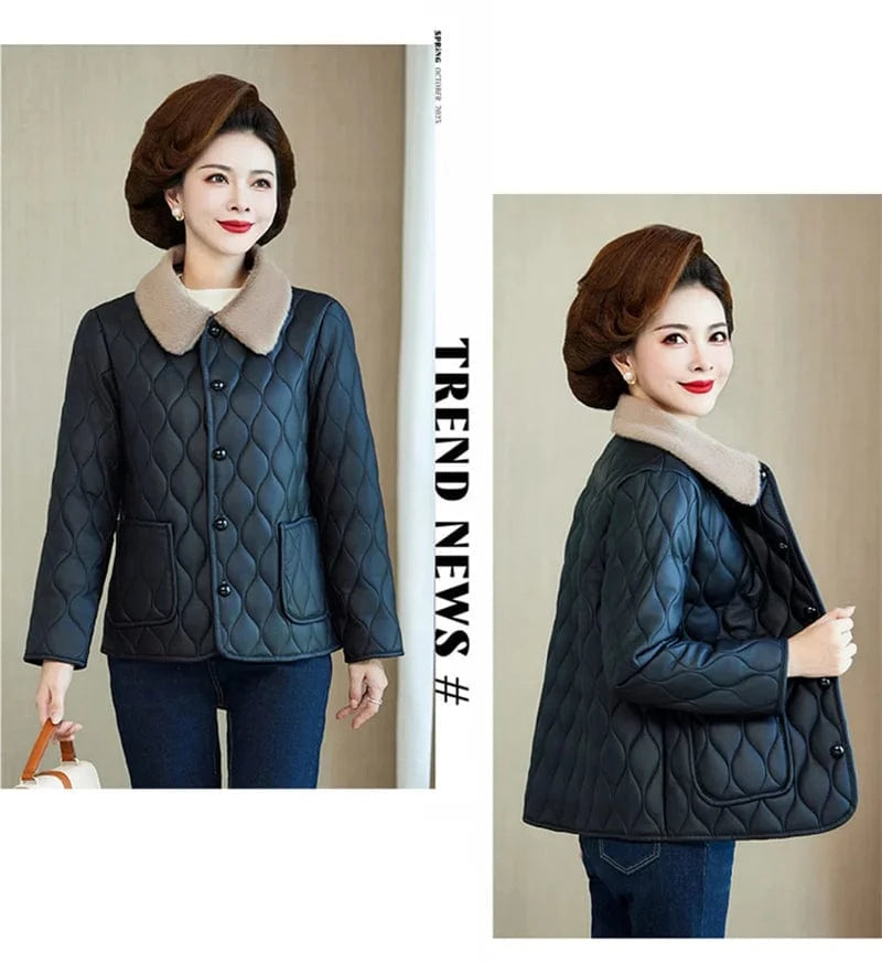 Winter Plush Jacket Winter Mom's Fashion Plus Size Loose Thick Fur Collar Coat For Mid-Aged Women With Velvet Warm Quilted Coat