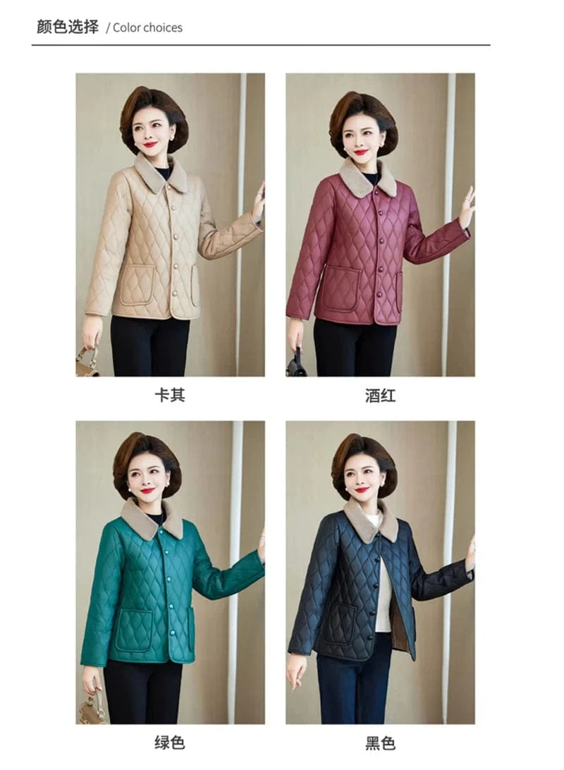 Winter Plush Jacket Winter Mom's Fashion Plus Size Loose Thick Fur Collar Coat For Mid-Aged Women With Velvet Warm Quilted Coat