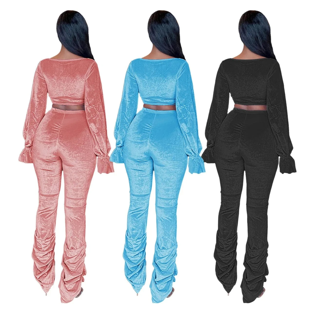 winter products 2024 women's sets Korean velvet pleated workout sets for women