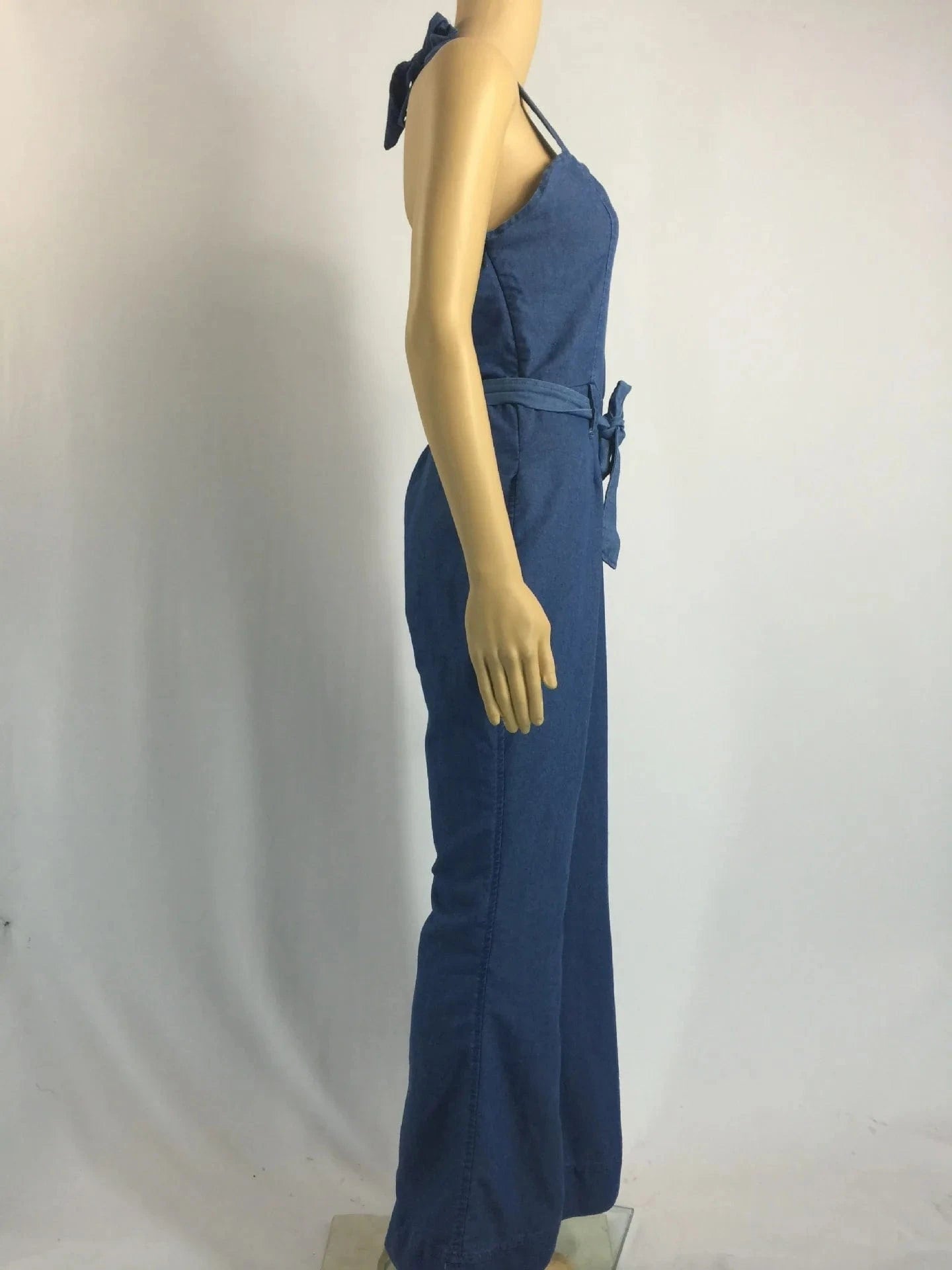 With Belt Ladies Summer Backless Straight Patchwork slim fit ladies 2024 Denim Jeans sleeveless Strapless Jumpsuits for women