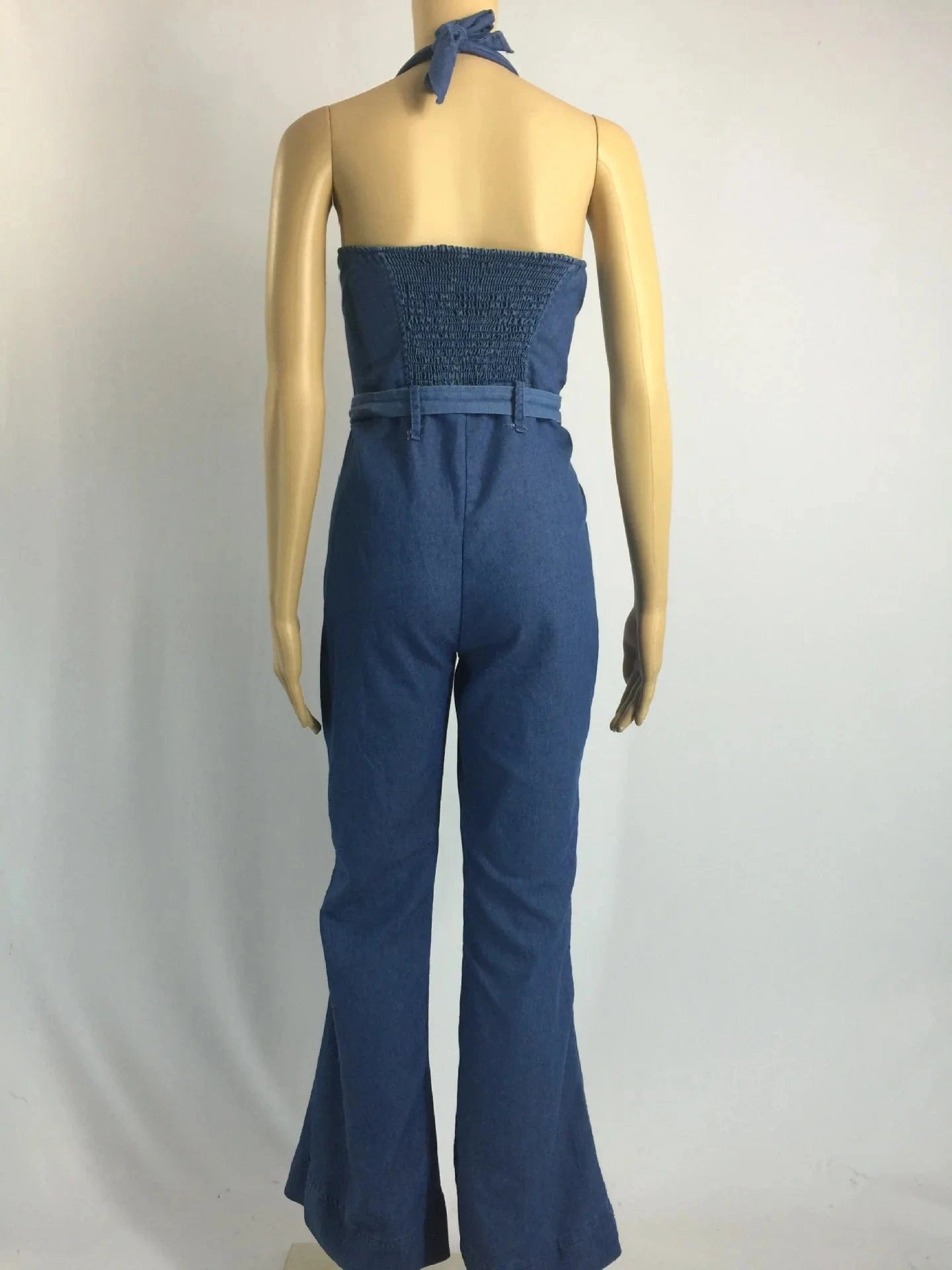 With Belt Ladies Summer Backless Straight Patchwork slim fit ladies 2024 Denim Jeans sleeveless Strapless Jumpsuits for women