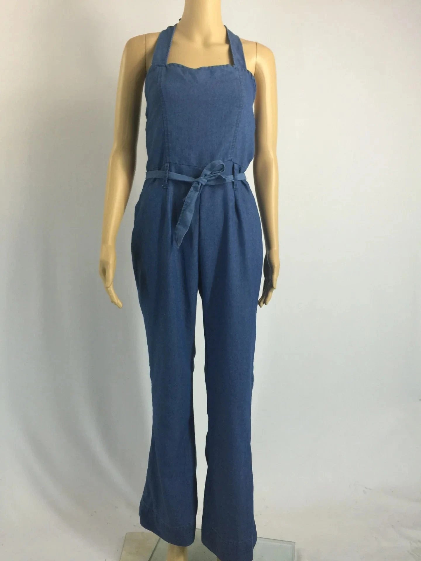 With Belt Ladies Summer Backless Straight Patchwork slim fit ladies 2024 Denim Jeans sleeveless Strapless Jumpsuits for women
