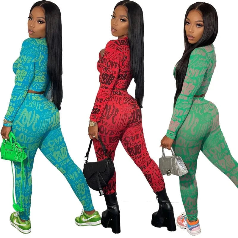 With Stretch Women Clothing Printing 2 Piece Set Casual Outfits Letter Two Piece Pants Set Fall 2022 Women Clothes