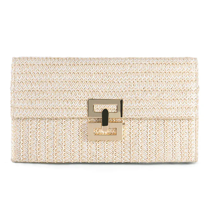 Without Chain / CHINA Straw Envelope Evening Party Handbag Fashion Women Weave Pattern Gold Clutch Messenger Purses Lady Daily Commuting Wallet Bags