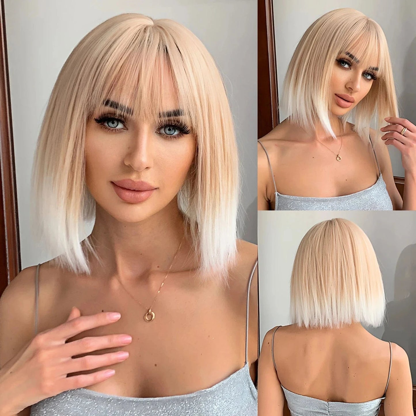 WL1174-1 Factory Outlet Black Brown Bob Synthetic Wigs with Bangs Short Straight Daily Wig for Women Party Lolita Natural Looking Hair