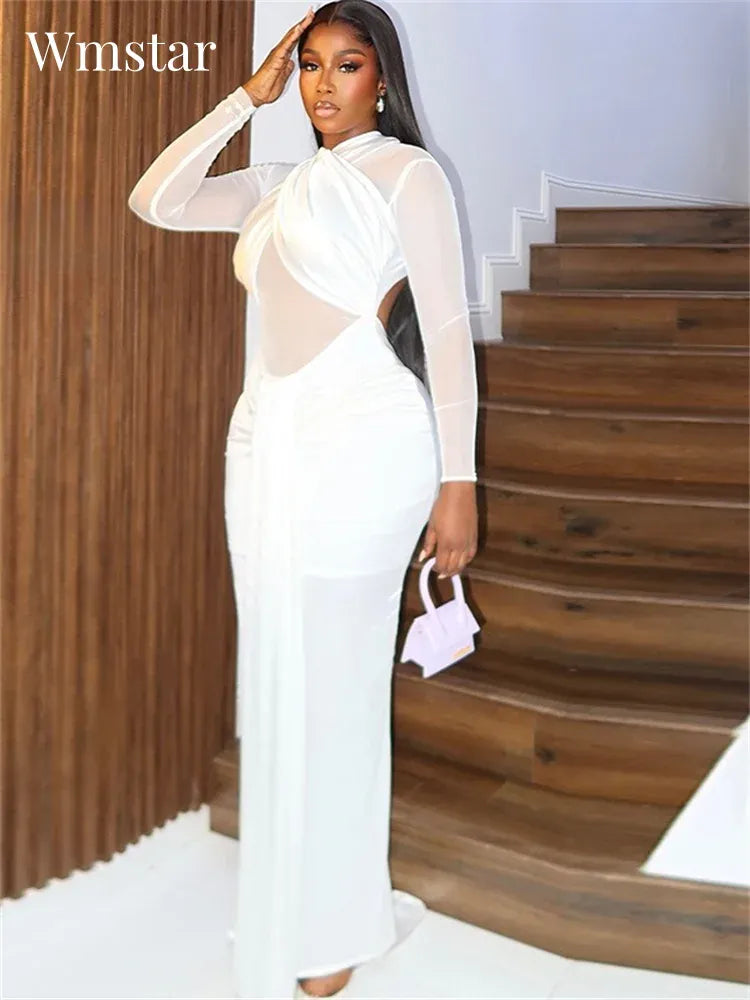 Wmstar Dresses Women Party Sexy See Through Bodycon Fashion Bandage Maxi Long Dress New Summer Wholesale Dropshipping 2025