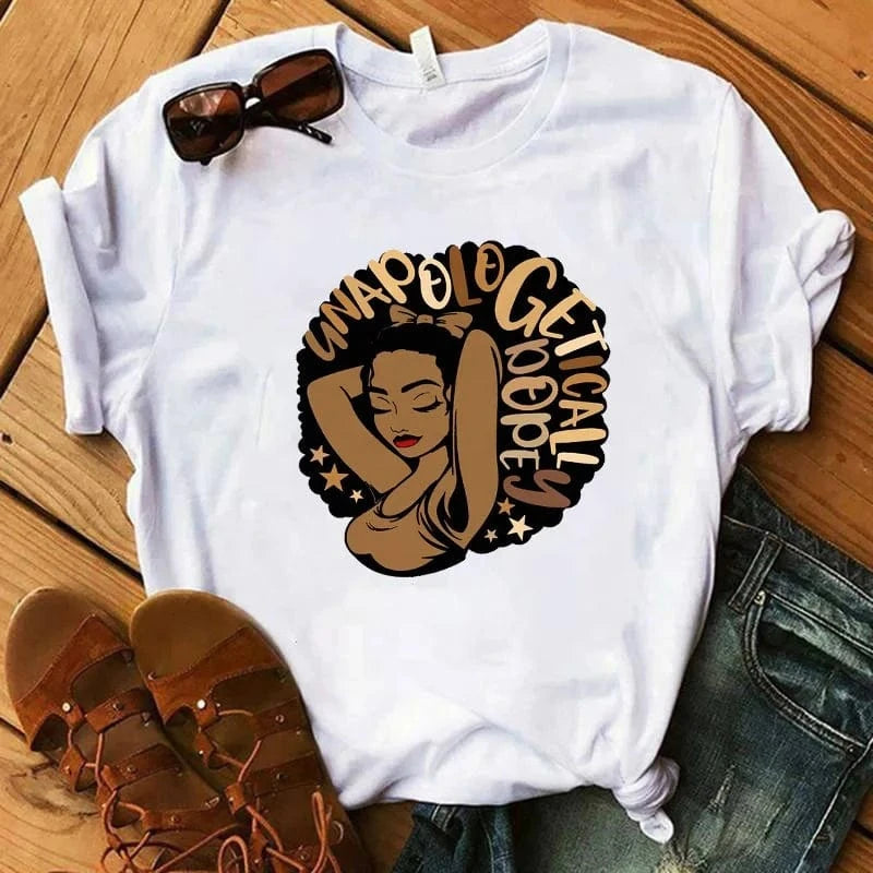 Woman Black Queen Melanin Queen t shirt Afro Women Graphic Tops Tees African Black Melanin Female T-shirt