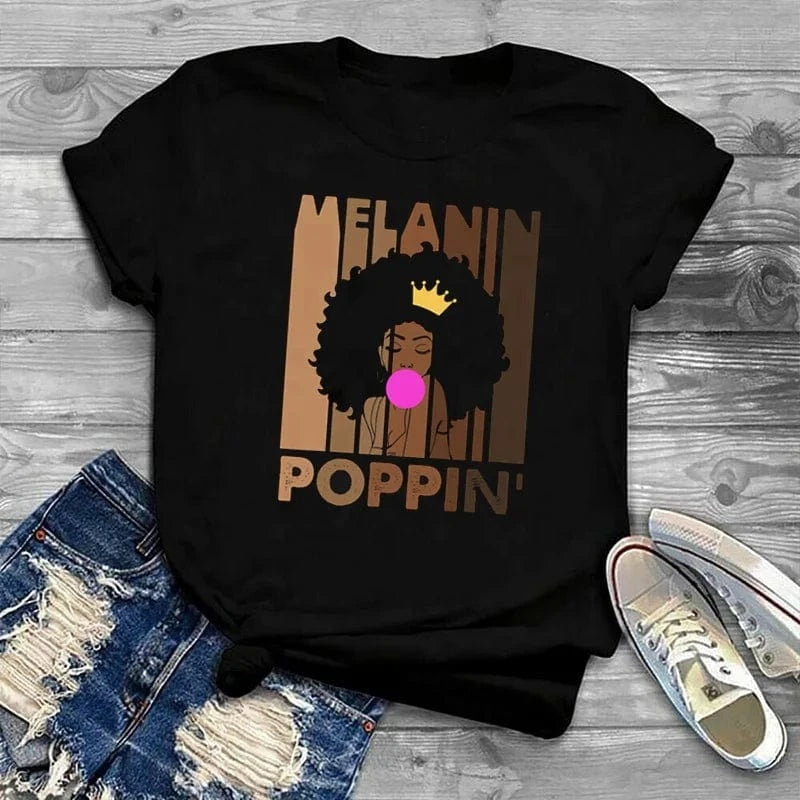 Woman Black Queen Melanin Queen t shirt Afro Women Graphic Tops Tees African Black Melanin Female T-shirt