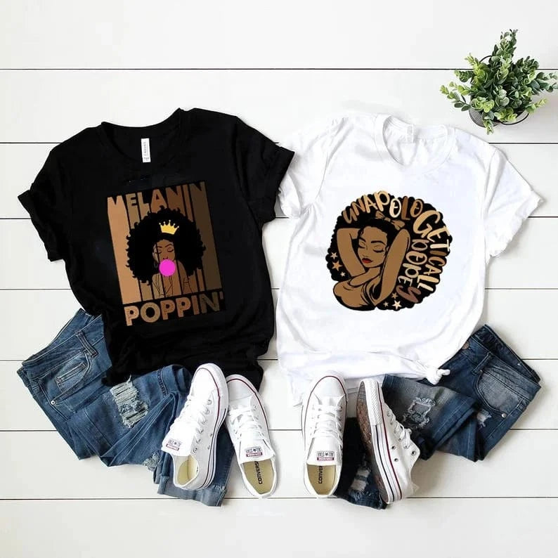 Woman Black Queen Melanin Queen t shirt Afro Women Graphic Tops Tees African Black Melanin Female T-shirt