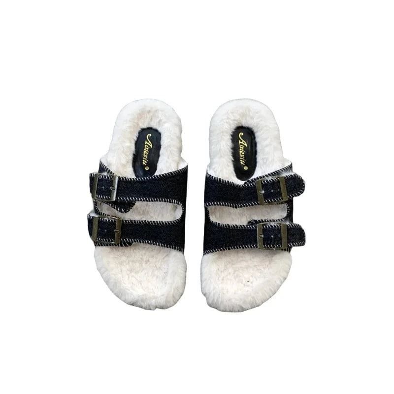 Woman Plush Slippers 2024 Casual Flats Furry Slides Winter Comfort Warm Bedroom Shoes Ladies Luxury Designer Home Cotton Boots
