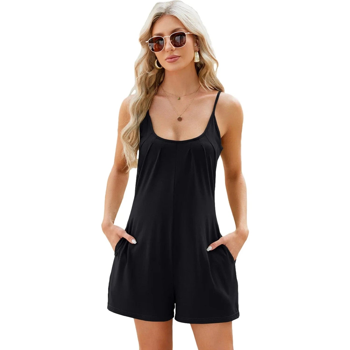 Woman Set 2024 European Suspender Jumpsuit Casual Shorts Spring Summer New Solid Color Jumpsuit