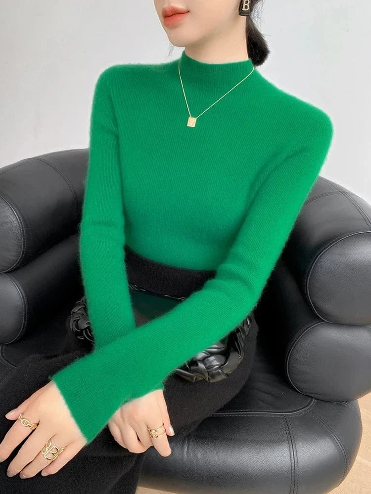 Women 100% Cashmere Sweater Mock Neck Pullover Autumn Winter Slim Basic Cashmere Knitwear Soft Warm High Strecth Pullover Tops