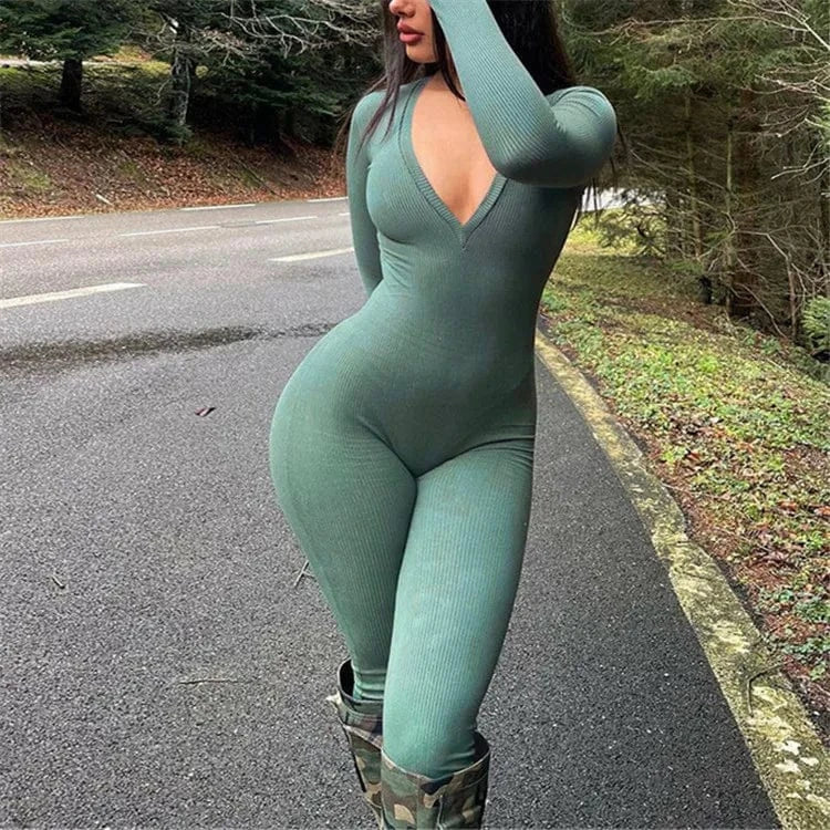 Women 2024 Sping Autumn Long Sleeve Streetwear Bodycon Jumpsuit Overall One Piece Outfit