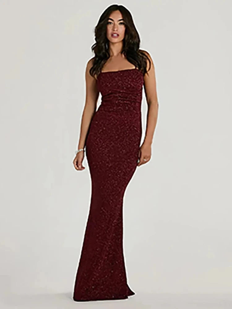 Women 2025 Black Sequin Strapless Mermaid Style Long Dress Hollow out Rose Embellishments Elegant Glamorous Party Evening Gown