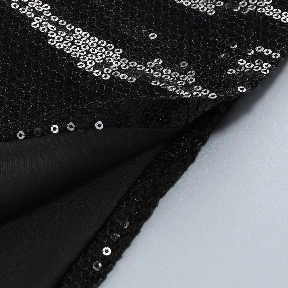 Women 2025 Black Sequin Strapless Mermaid Style Long Dress Hollow out Rose Embellishments Elegant Glamorous Party Evening Gown