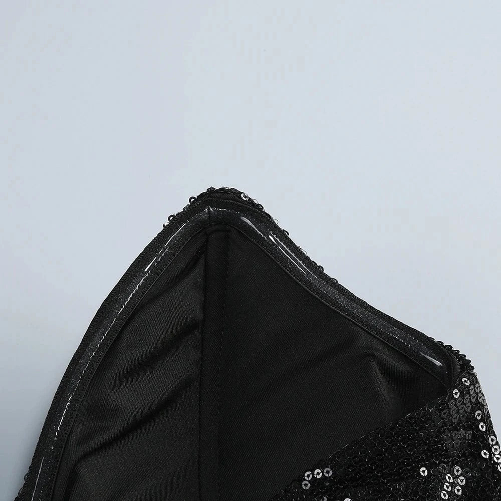 Women 2025 Black Sequin Strapless Mermaid Style Long Dress Hollow out Rose Embellishments Elegant Glamorous Party Evening Gown