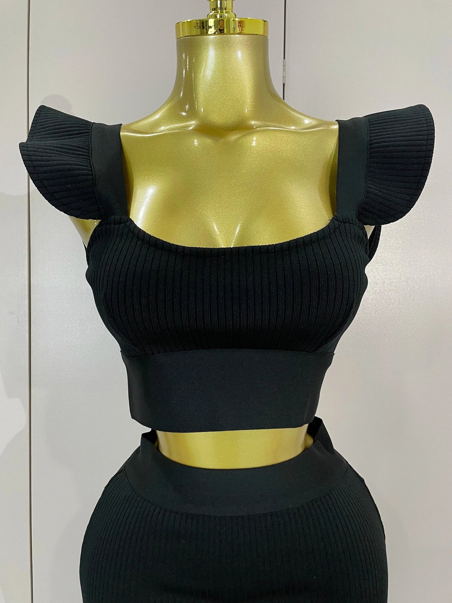 Women 2025 New Sexy Backless Ruffles Red Bandage Two Pices Set 2025 Celebrity Evening Elegance Birthday Party Dress