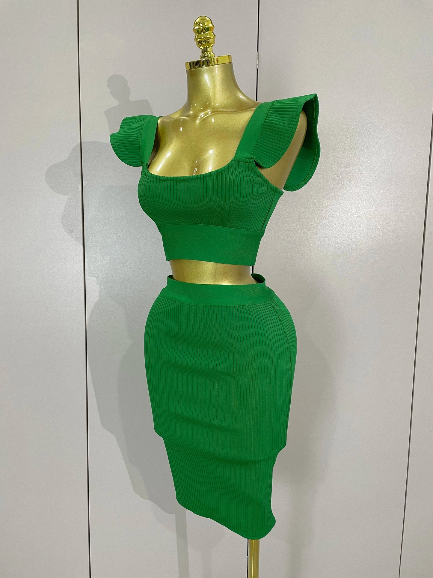 Women 2025 New Sexy Backless Ruffles Red Bandage Two Pices Set 2025 Celebrity Evening Elegance Birthday Party Dress