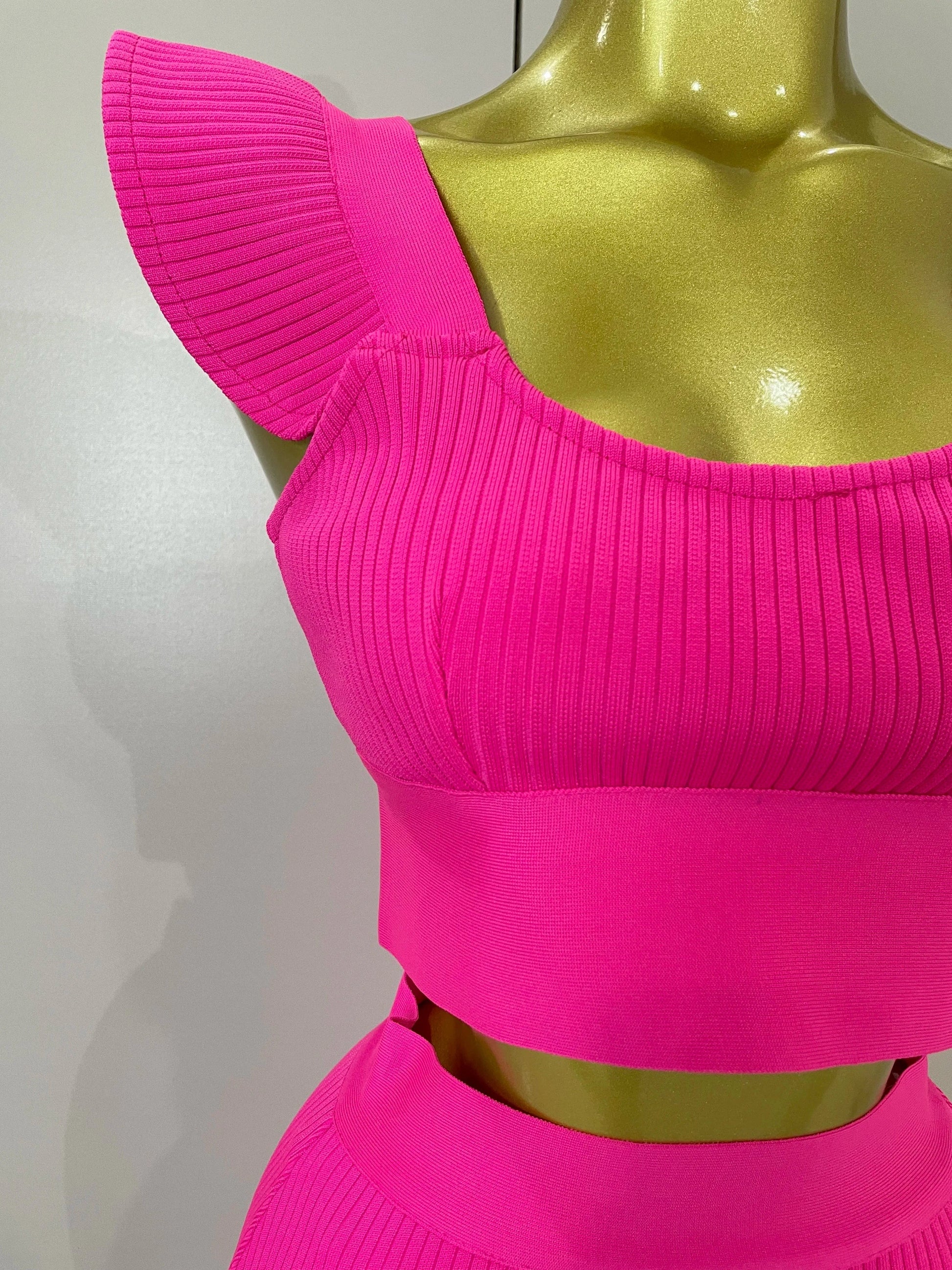 Women 2025 New Sexy Backless Ruffles Red Bandage Two Pices Set 2025 Celebrity Evening Elegance Birthday Party Dress