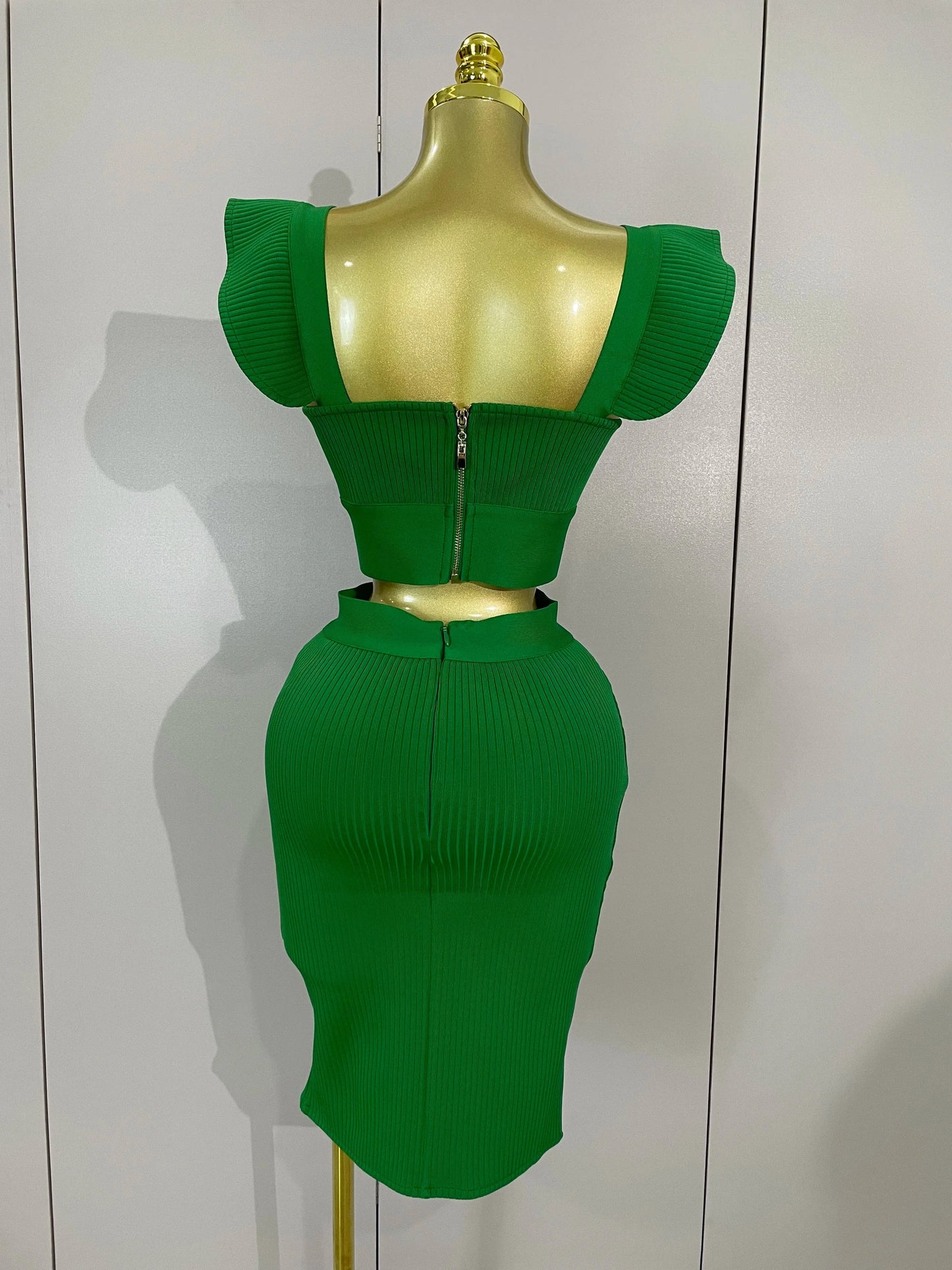 Women 2025 New Sexy Backless Ruffles Red Bandage Two Pices Set 2025 Celebrity Evening Elegance Birthday Party Dress