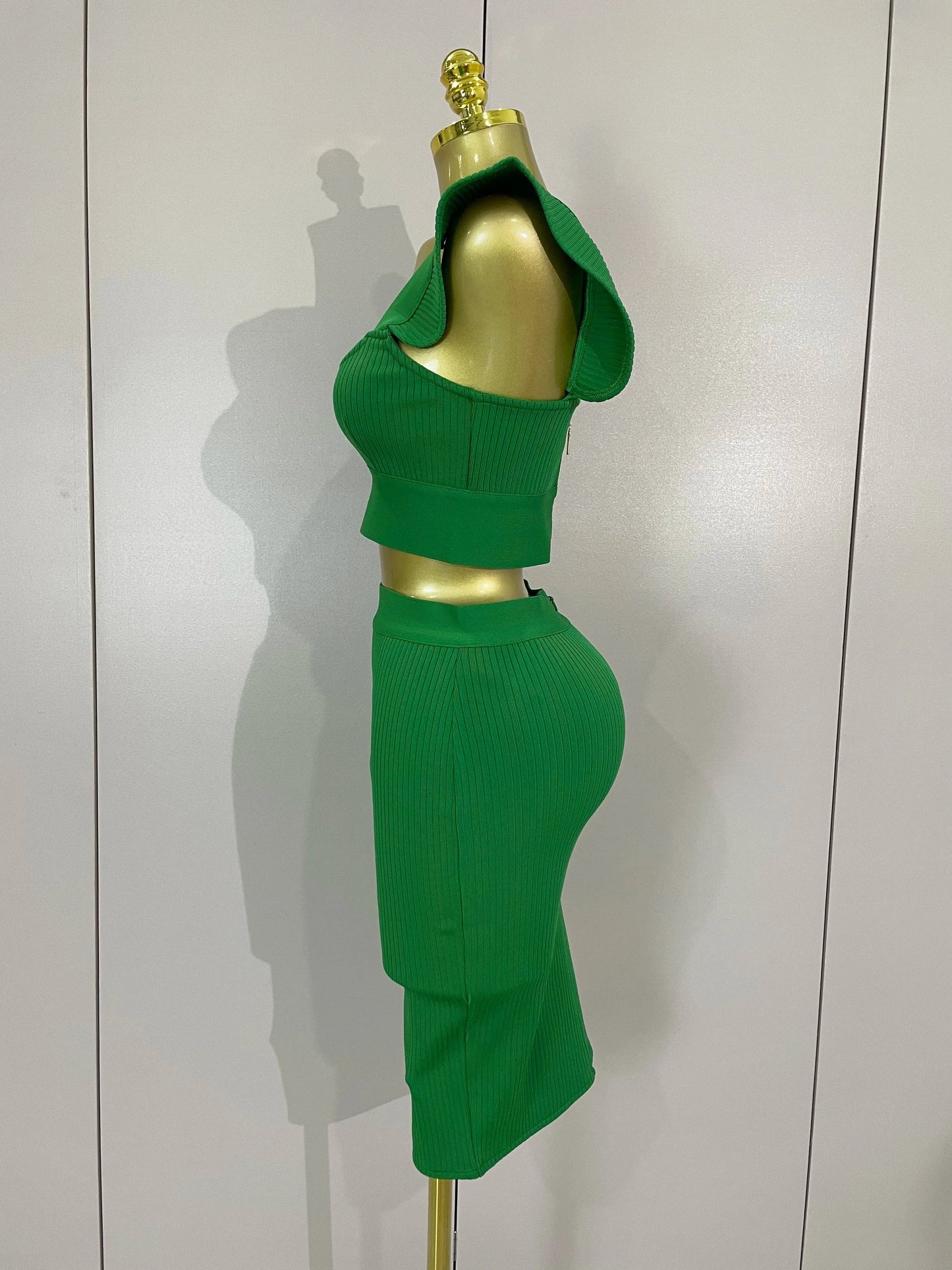 Women 2025 New Sexy Backless Ruffles Red Bandage Two Pices Set 2025 Celebrity Evening Elegance Birthday Party Dress