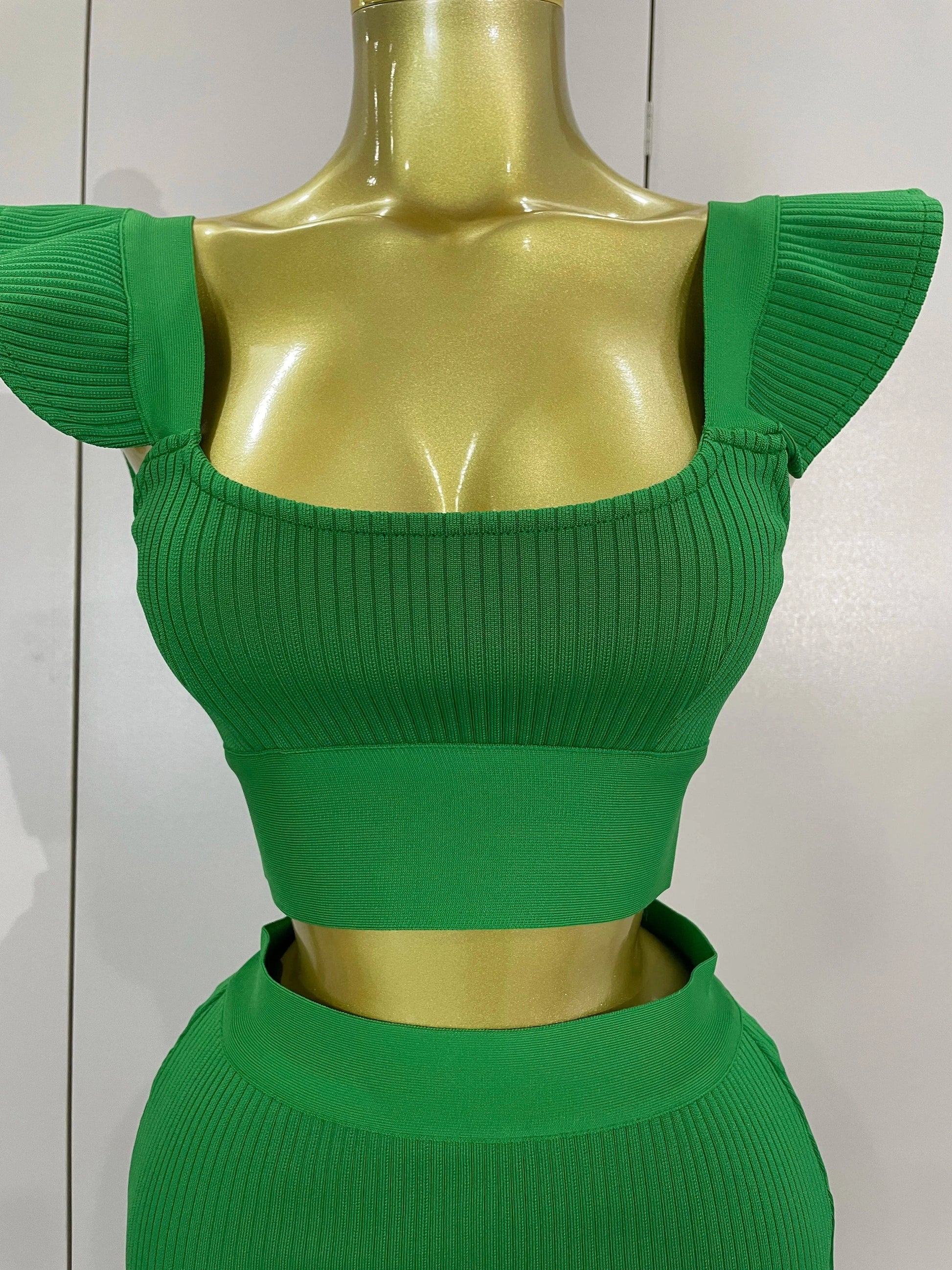 Women 2025 New Sexy Backless Ruffles Red Bandage Two Pices Set 2025 Celebrity Evening Elegance Birthday Party Dress