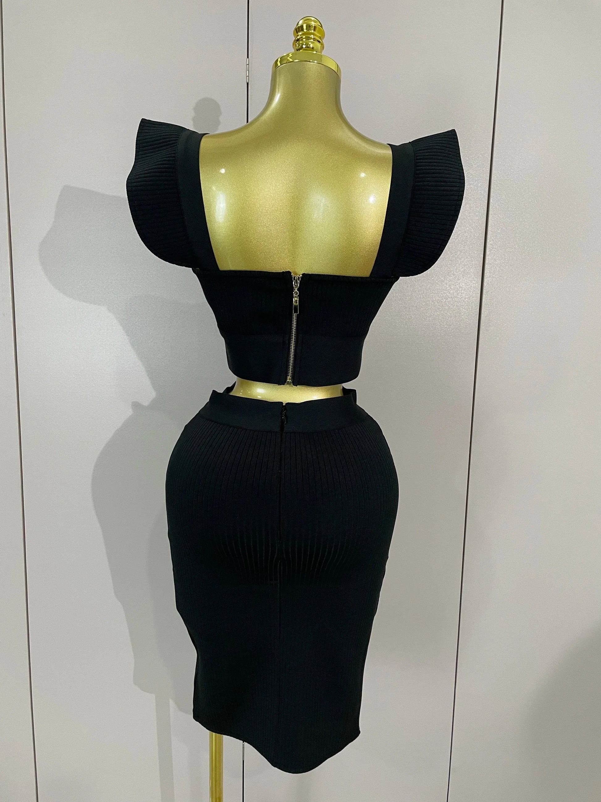 Women 2025 New Sexy Backless Ruffles Red Bandage Two Pices Set 2025 Celebrity Evening Elegance Birthday Party Dress