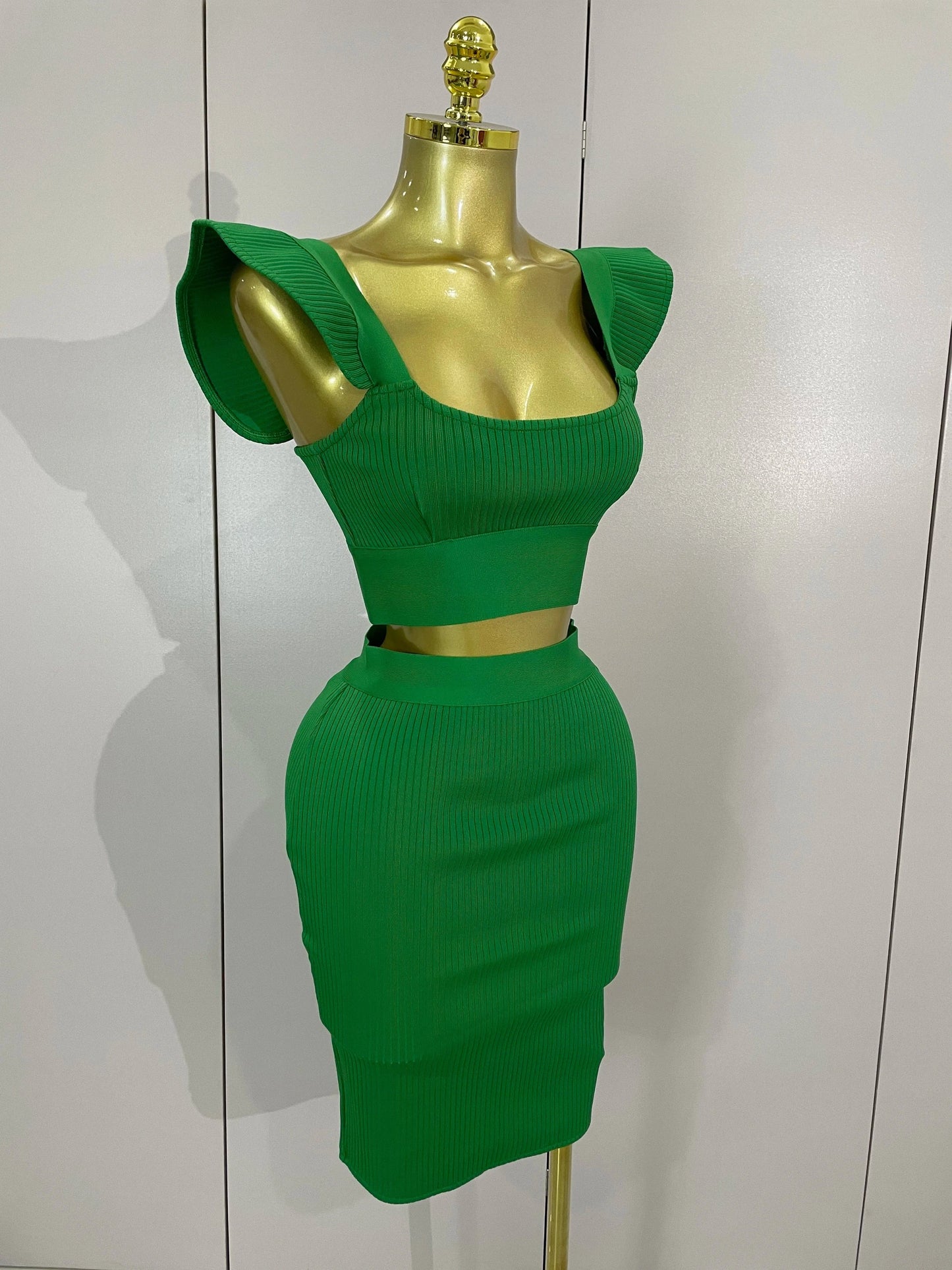 Women 2025 New Sexy Backless Ruffles Red Bandage Two Pices Set 2025 Celebrity Evening Elegance Birthday Party Dress