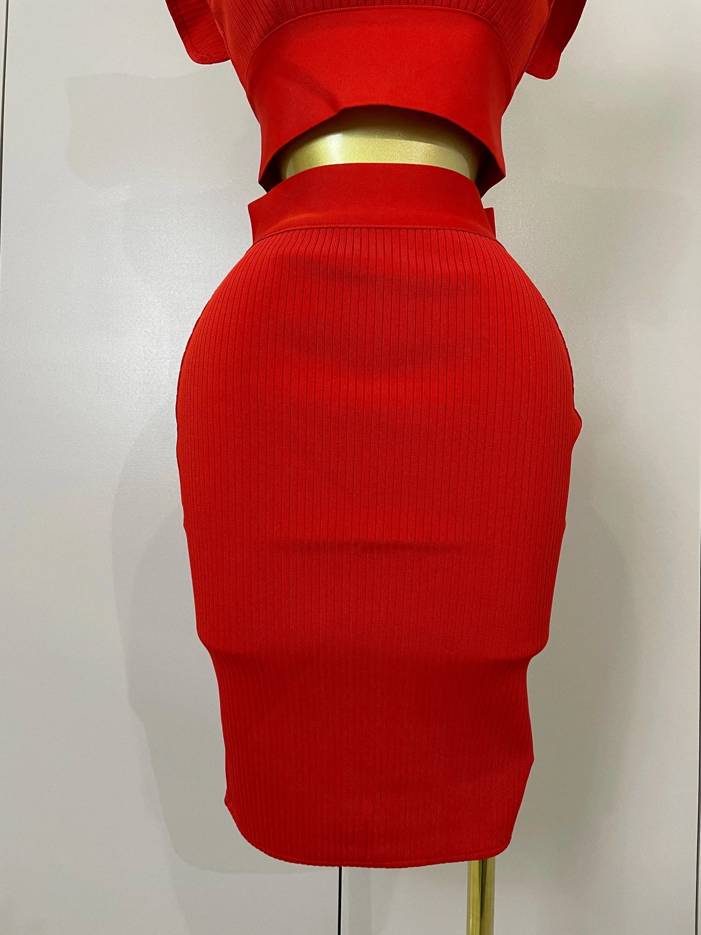 Women 2025 New Sexy Backless Ruffles Red Bandage Two Pices Set 2025 Celebrity Evening Elegance Birthday Party Dress