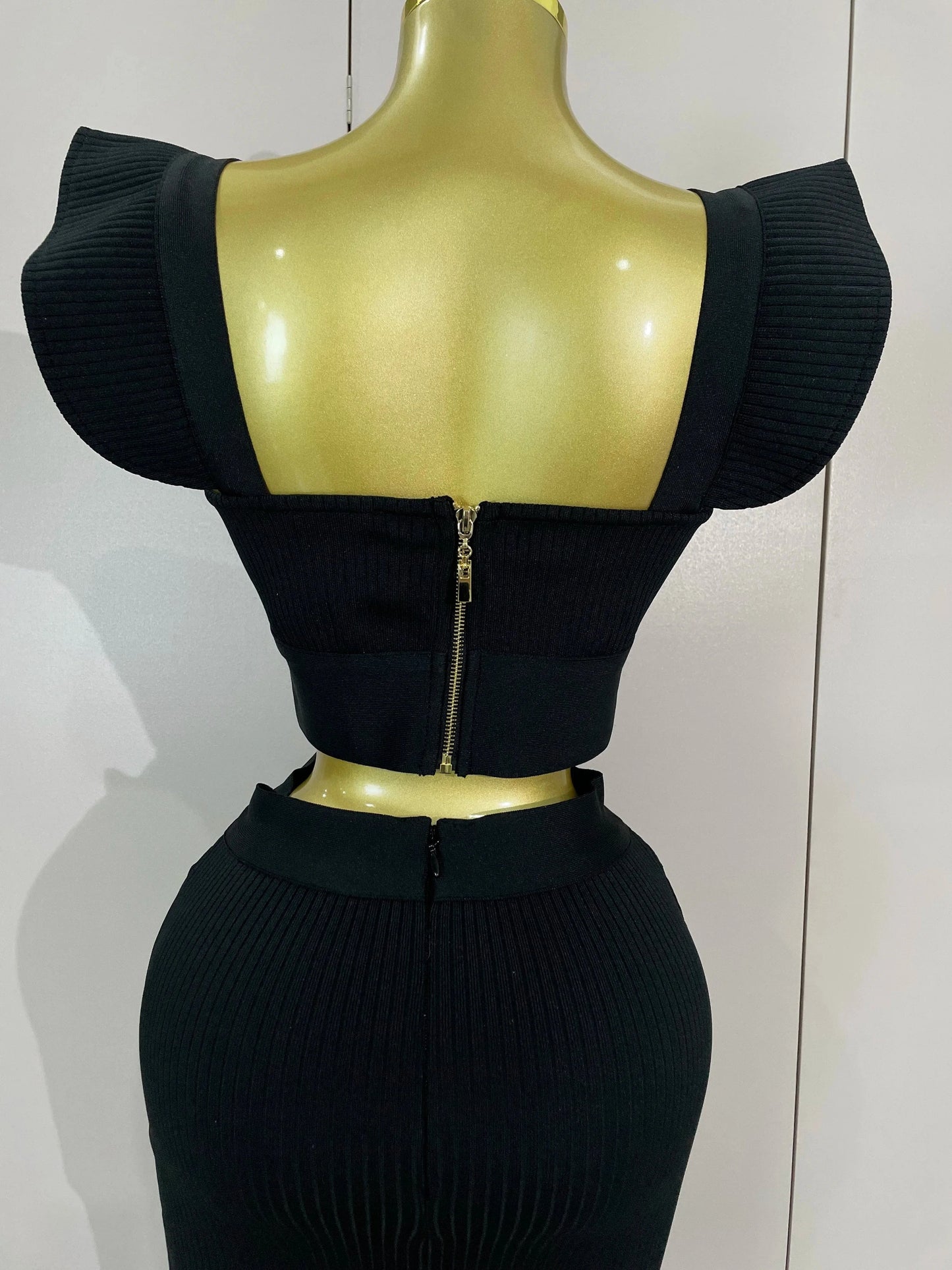 Women 2025 New Sexy Backless Ruffles Red Bandage Two Pices Set 2025 Celebrity Evening Elegance Birthday Party Dress