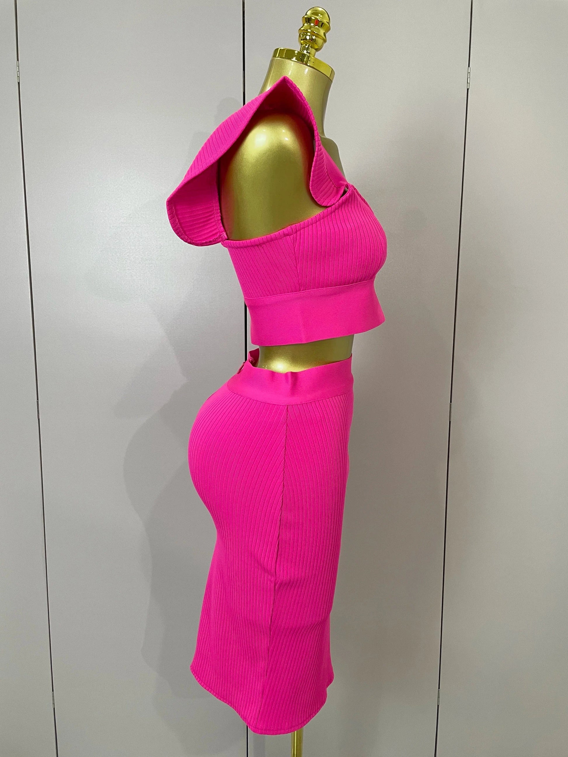 Women 2025 New Sexy Backless Ruffles Red Bandage Two Pices Set 2025 Celebrity Evening Elegance Birthday Party Dress