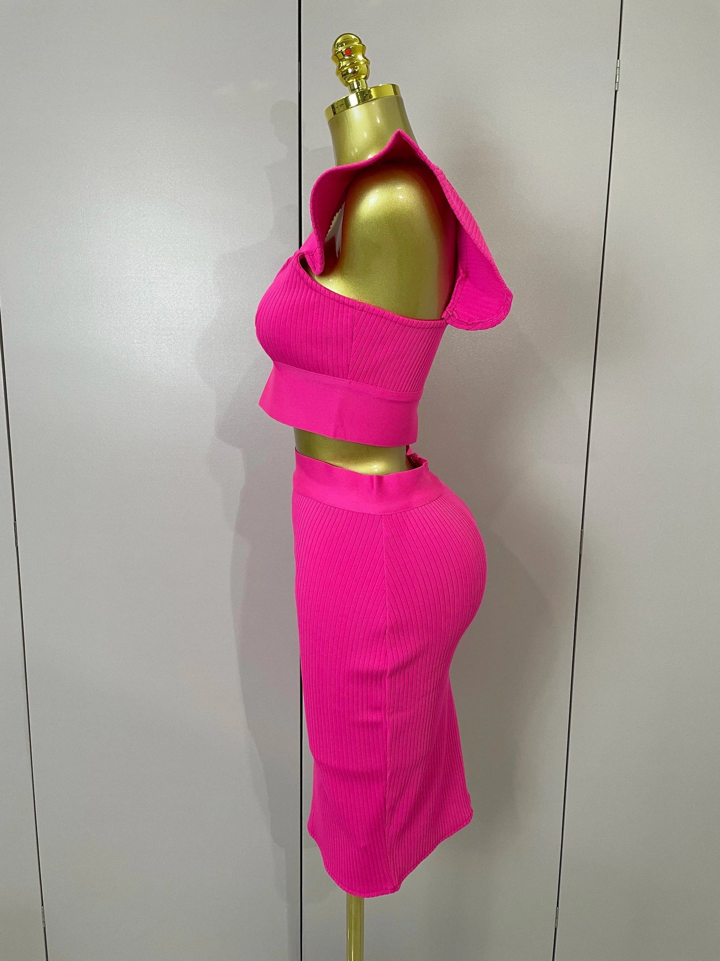 Women 2025 New Sexy Backless Ruffles Red Bandage Two Pices Set 2025 Celebrity Evening Elegance Birthday Party Dress