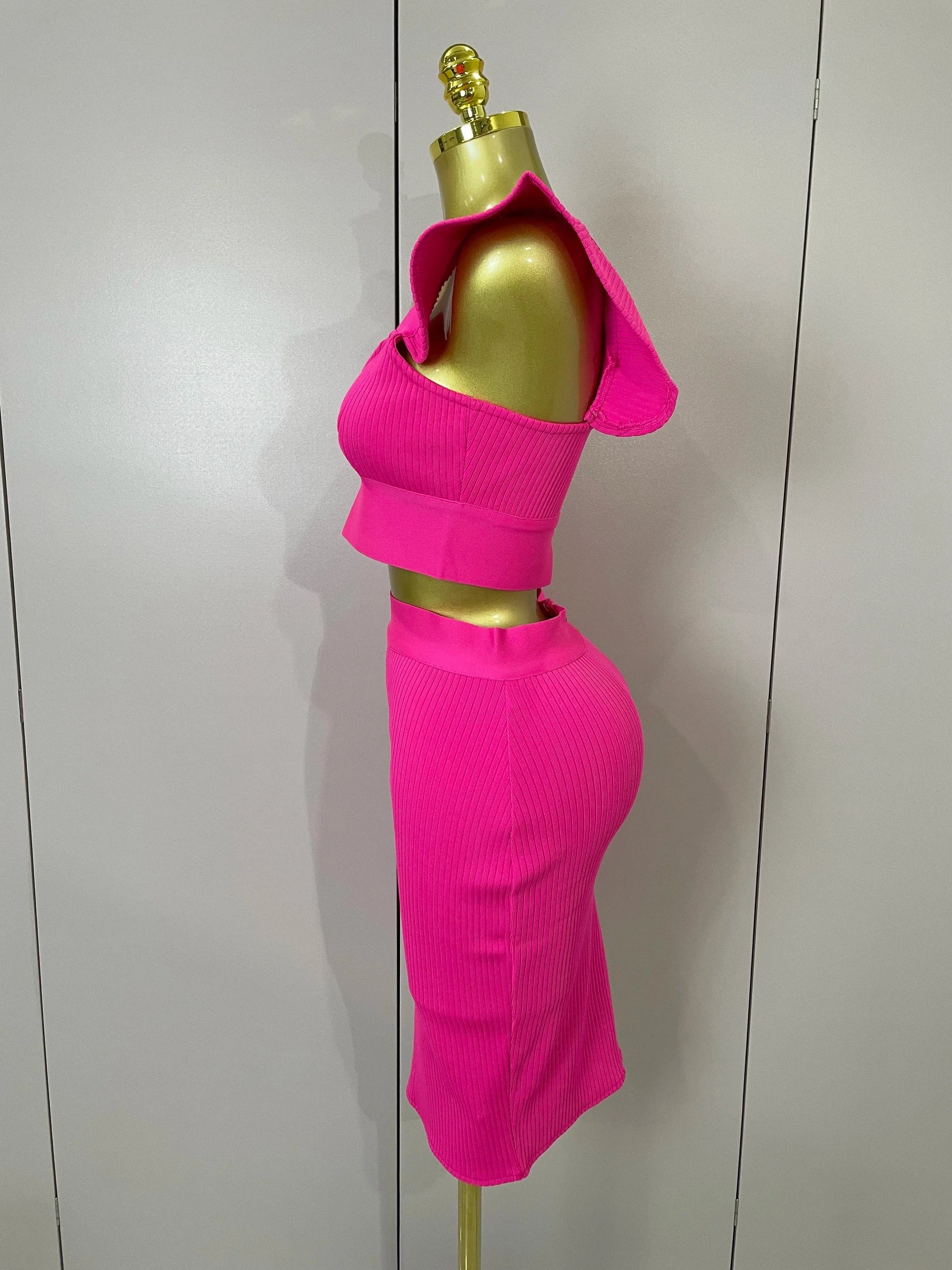 Women 2025 New Sexy Backless Ruffles Red Bandage Two Pices Set 2025 Celebrity Evening Elegance Birthday Party Dress