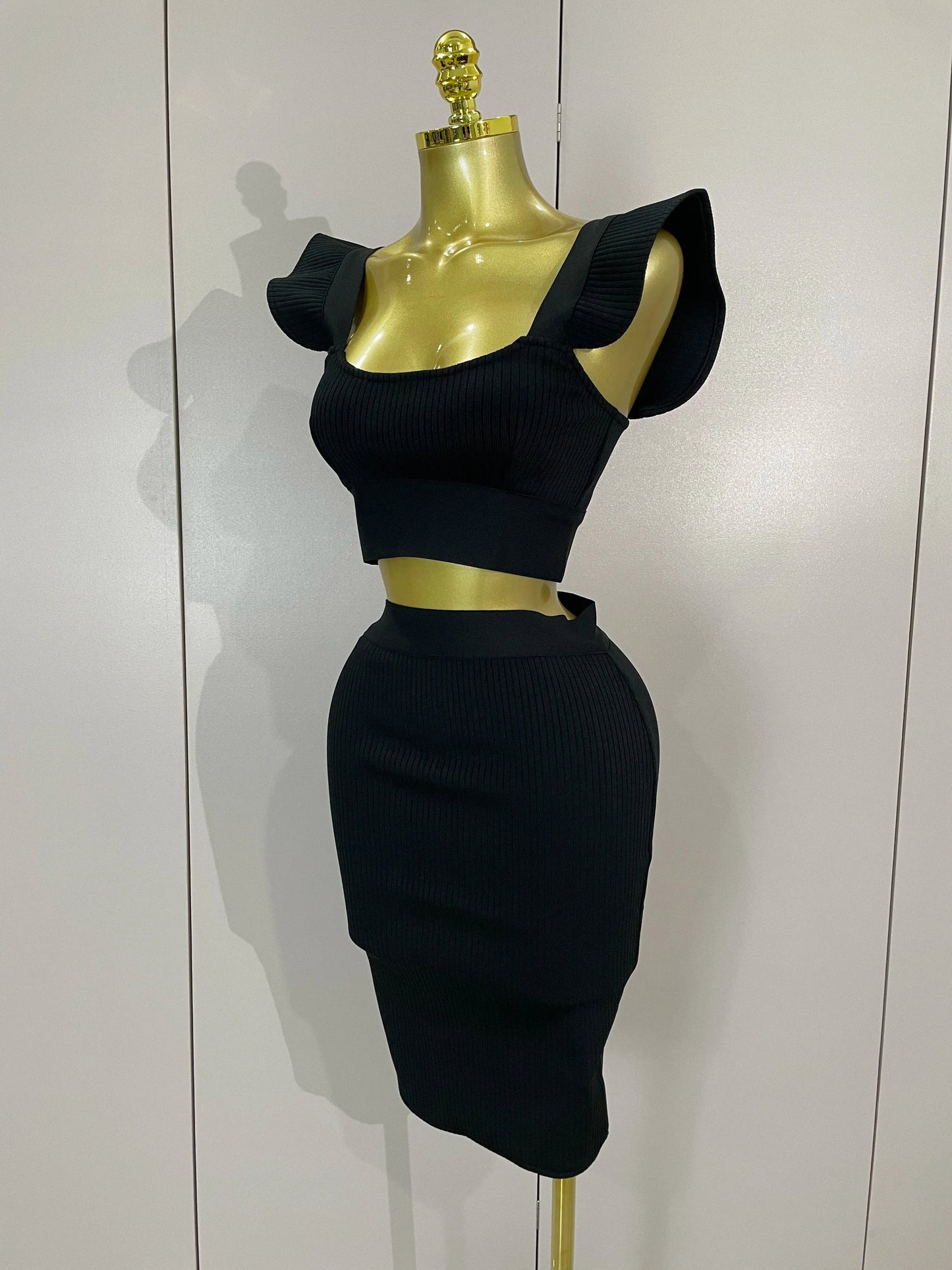 Women 2025 New Sexy Backless Ruffles Red Bandage Two Pices Set 2025 Celebrity Evening Elegance Birthday Party Dress