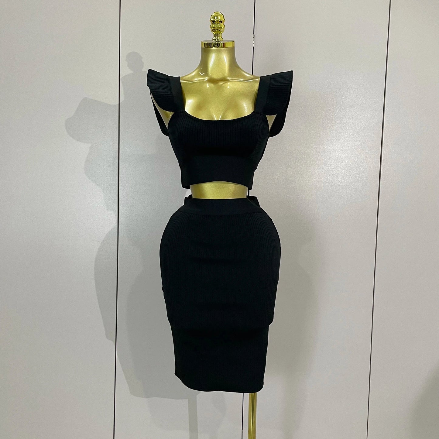 Women 2025 New Sexy Backless Ruffles Red Bandage Two Pices Set 2025 Celebrity Evening Elegance Birthday Party Dress