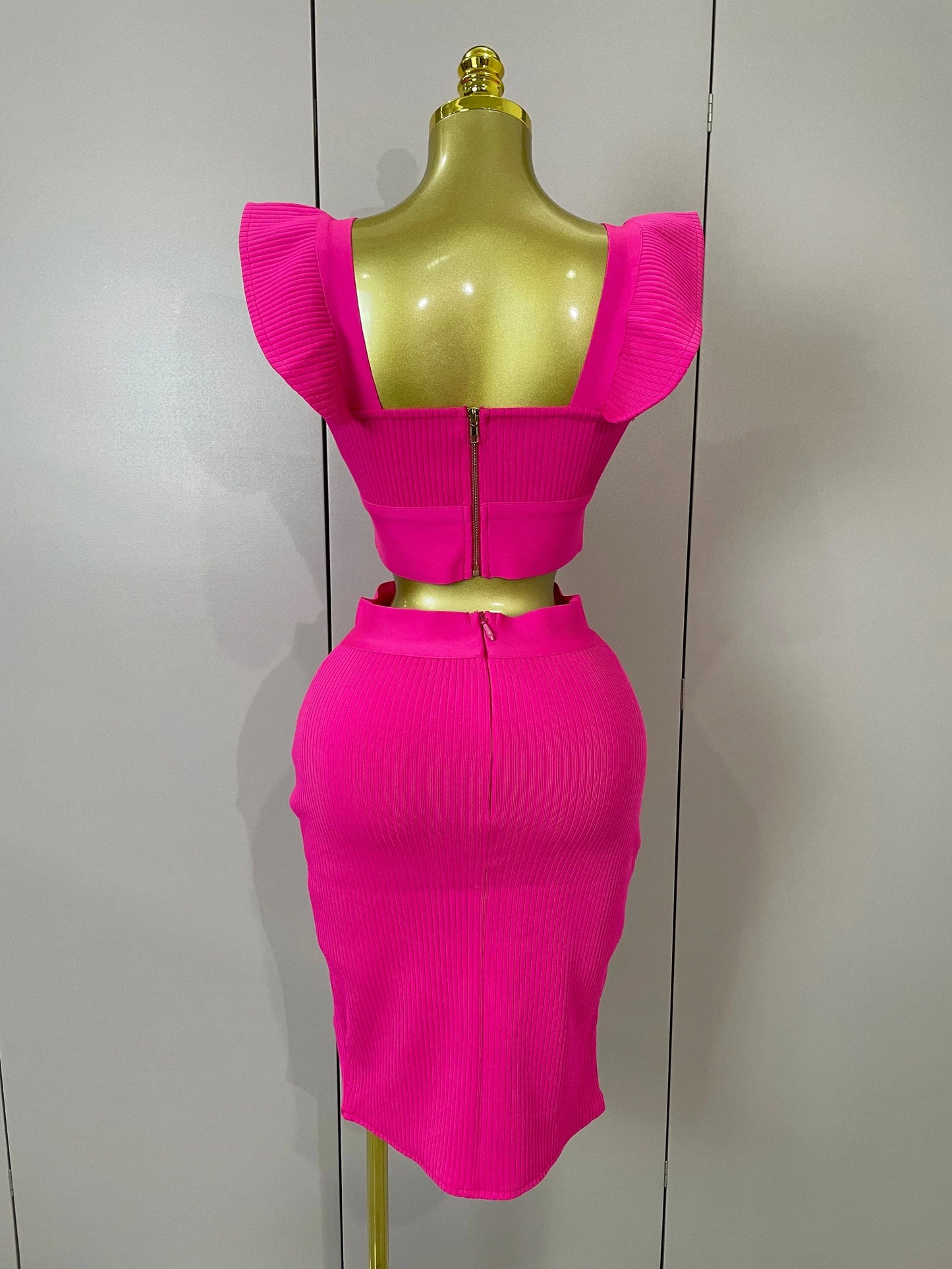 Women 2025 New Sexy Backless Ruffles Red Bandage Two Pices Set 2025 Celebrity Evening Elegance Birthday Party Dress