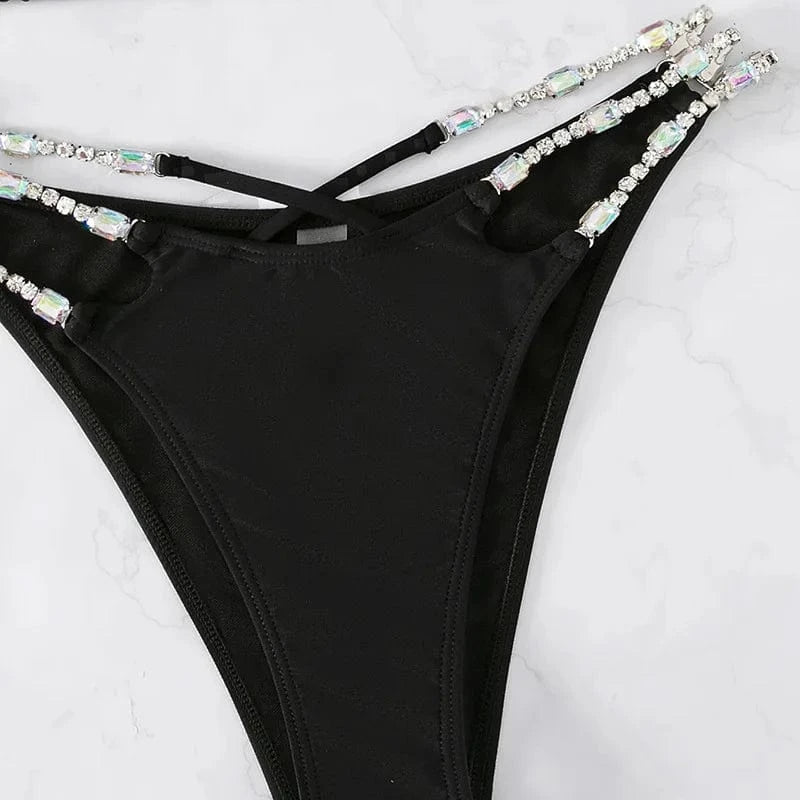 Women 2PCS Shiny Diamond Bikini Set 2024 Luxury Swimwear Sexy Bra Swimsuit Party Bathing Suit Crystal Beachwear Maillot De Bain