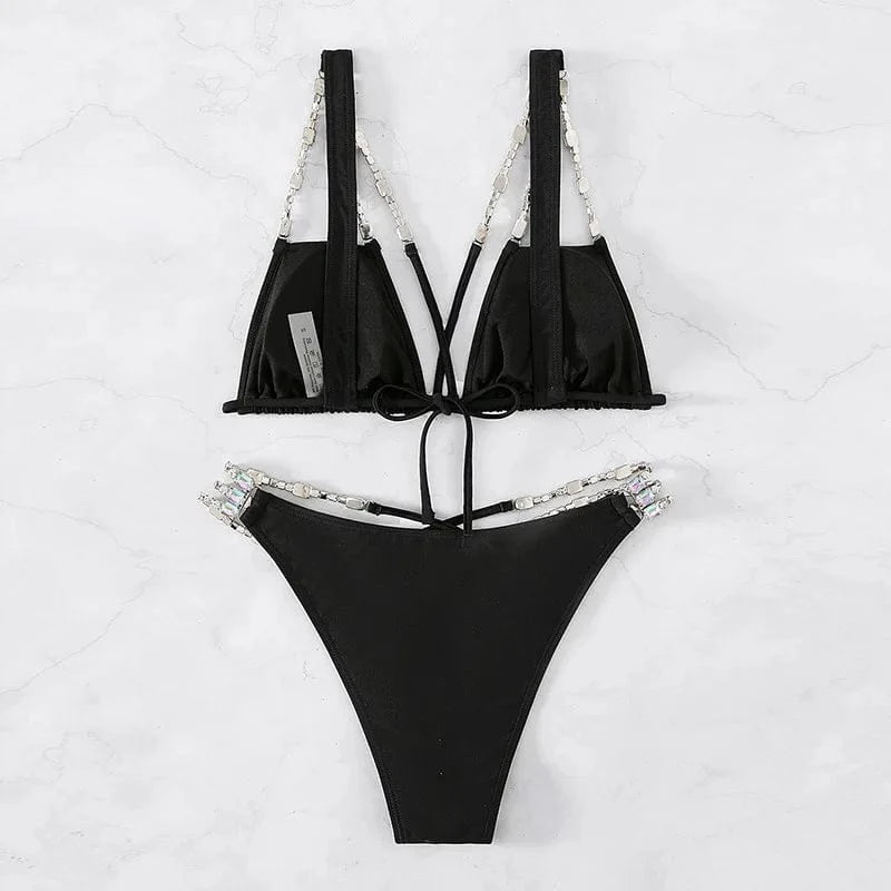Women 2PCS Shiny Diamond Bikini Set 2024 Luxury Swimwear Sexy Bra Swimsuit Party Bathing Suit Crystal Beachwear Maillot De Bain