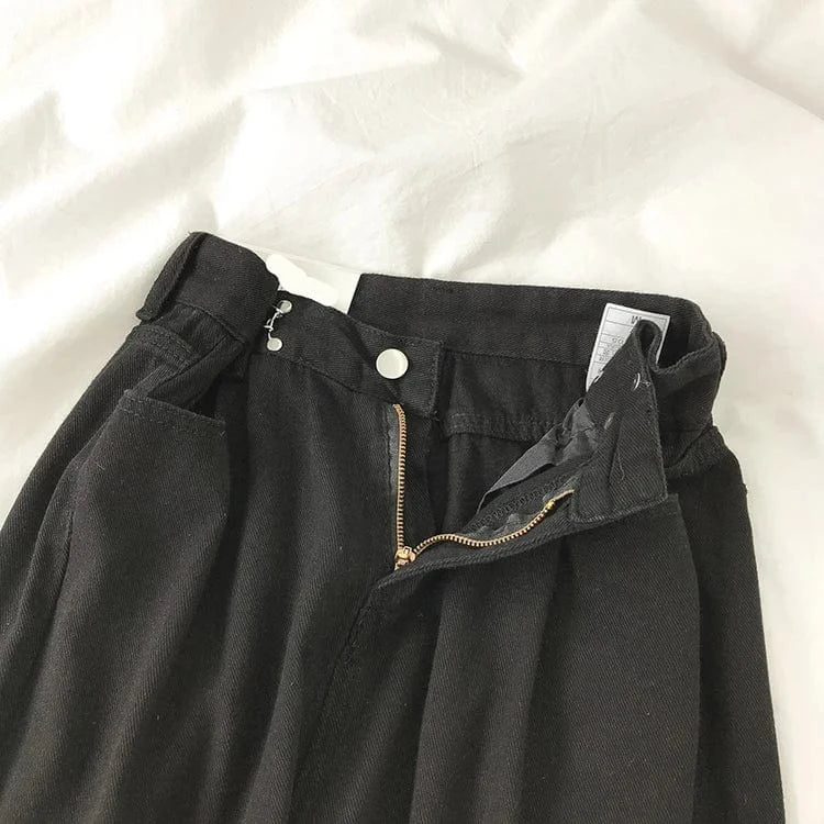 Women's Pants Streetwear Straight Solid Color High Waist Trouser Baggy Fashion Girl Student Jeans Wide Leg Mom Denim Pants