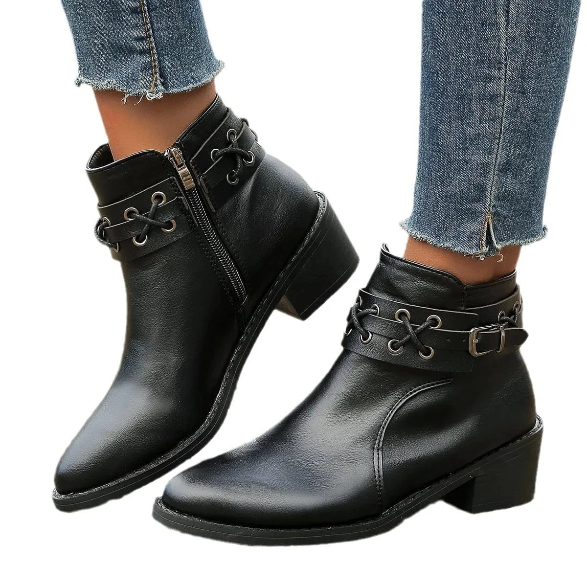 Women Autumn New Low Heel Fashion High Heel Booties Ankle Short Tube Boots Women Platform Plus Size Martin Boots