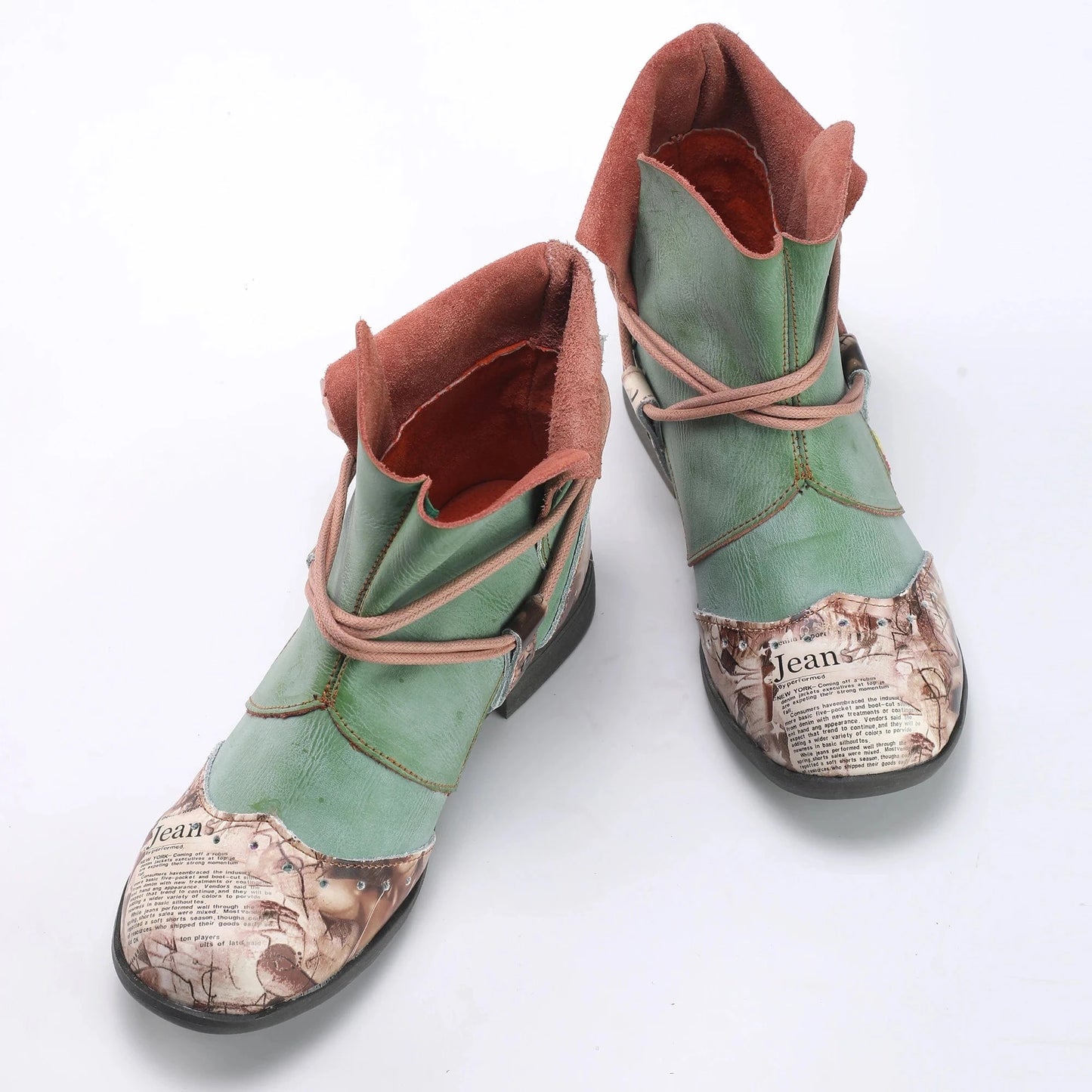 Women Boots Plus Size Spring Ankle Boots Lace Up Short Knight Leather Shoes