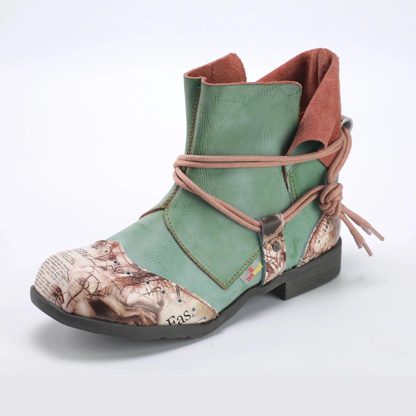 Women Boots Plus Size Spring Ankle Boots Lace Up Short Knight Leather Shoes