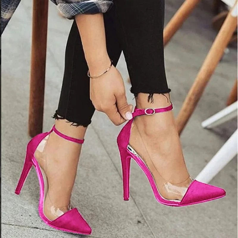 Women Branded New Style Women's High Heel Pointed Toe Color Matching Belt Buckle Fashion Shoes Stilettos 502-1 DEleventh shoes